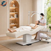 Table de massage de salon de luxe en cuir PU à base rectangulaire, moderne, en forme de S, électrique, à 3 moteurs, hauteur réglable, lit incurvé pour sourcils