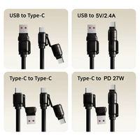 Kabel pegas pengisian daya cepat, 65W 4-in-1 tipe-c pabrik pengiriman langsung cocok untuk ponsel headphone dan komputer