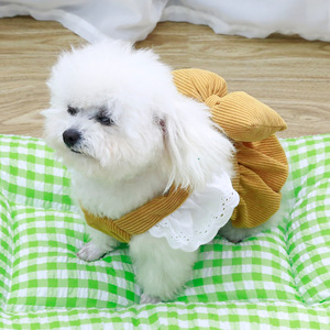 Dog Corduroy <b>Skirt</b> Yellow Bow-knot Lantern <b>Skirt</b> Autumn Winter Warm <b>Elastic</b> Pet Clothes For Dog - Product Image 3