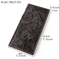 Dompet Selempang dengan Saku Koin Pemegang Kartu Dompet Panjang Lipat Ganda Naga Timbul Dompet Kulit Asli Pria