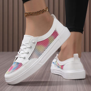 <span class=keywords><strong>Zapatillas</strong></span> Deportivas Casuales Blancas para <span class=keywords><strong>Mujer</strong></span>, Panel de Malla Colorido, Diseño con Cordones, Tallas Grandes Disponibles, Zapatos Diarios Transpirables y Elegantes para <span class=keywords><strong>Mujer</strong></span> - Product Image 4