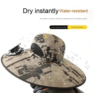 2025 Neuer Sonnenhut mit breiter Krempe und 2 Solar ventilatoren Eingebauter Angel hut mit Ventilator für Männer Wasserdichter Wander-Camping-Angel hut im Freien - Product Image 3