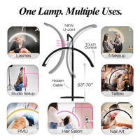Lampe LED demi-lune OEM en gros 40W à intensité variable avec contrôle tactile et câble dissimulé à rotule en U pour salon de beauté, cils, ongles et maquillage