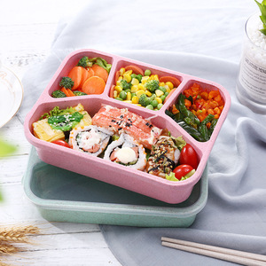 Lonchera con compartimentos de paja de trigo, lonchera cuadrada bento de cuatro compartimentos, lonchera de fibra de trigo para comida rápida, lonchera portátil para el trabajo - Product Image 1