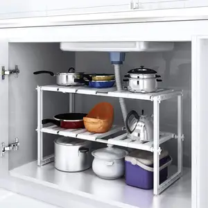 Prateleira da cozinha expansível, economizador de espaço sob a pia, organizador, microondas, prateleira de armazenamento