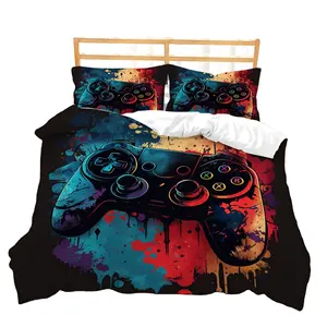 Gaming Print Bedding Sets Gamepad Controller Pattern-A Duvet Cover Set Video Games Comforter Cover Set for Teen Boys Bedroom