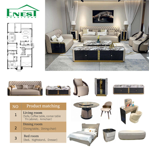 Juego de Sala de Estar Italiano de Lujo Premium, Sofá de Cuero Genuino de Alta Gama, Muebles de Diseño Ecológicos para Villa con Acabado en Mármol, Servicio Integral - Product Image 4