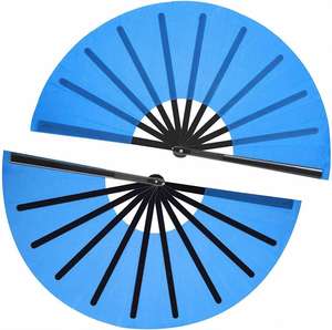 Éventail pliant noir décoratif de Kung Fu et Tai Chi chinois pour cadeaux de fête, avec poignée en plastique, grand éventail de Kung Fu, grand éventail à main sonore - Product Image 1
