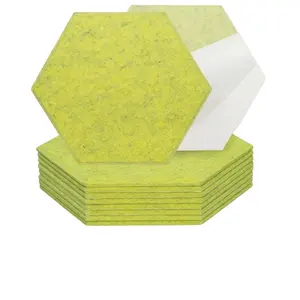 High Density Hexagon Lemon Green Acoustic Panels Soundproofing Decorative Noise Reduction Felt Wall Tiles Home Office Gaming