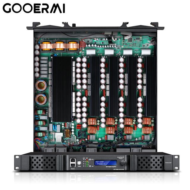 GOOERMI 4 Channel DSP FIR 1U Professional Digital Power Amplifier GaN Class D Dante PFC 3500W High Power Sound Audio Processor