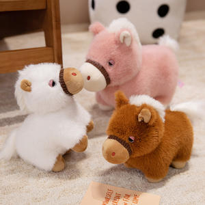 Figurines de petit cheval simulées en peluche poupée d'animal en peluche à pattes courtes poneys du zodiaque mignons mascotte de société de cadeau d'enfants - Product Image 1