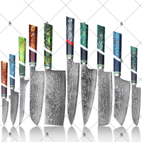 Coffret de 10 couteaux de cuisine professionnels japonais KEENHOPE en acier Damas, 67 couches, cœur VG10, couteau de chef Santoku, manche octogonal en résine maillée