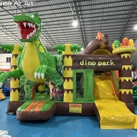 Château gonflable combiné Dino Park, décor 3D géant T-Rex, pour fête à thème dinosaure pour enfants