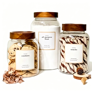 Barattolo in Vetro Grande Rotondo Fatto a Mano per Conservazione Alimenti con Coperchio Ermetico in Legno, Contenitori da Cucina in Vetro Borosilicato Trasparente - Product Image 1