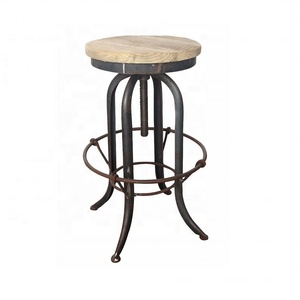 Taburete de Bar HL425 de Diseño Francés Antiguo, Altura Ajustable, Estructura de Hierro, Tablero de Madera Reciclada, Mueble de Bar para Hogar, Comedor, Hotel - Product Image 6