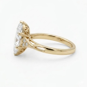 Luxury Marquise Lab Diamond Engagement <b>Ring</b> Solid 18K Yellow Gold Unique Twisted Cross Band Cluster Fine Jewelry - Product Image 2
