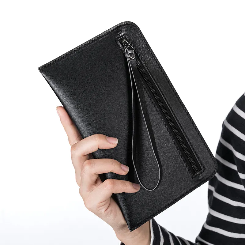 Toptan ucuz fiyat Ultra ince erkek el çantası PU deri cüzdan kadın fermuar bileklik cüzdan ve cüzdanlar ve cüzdan özel LOGO