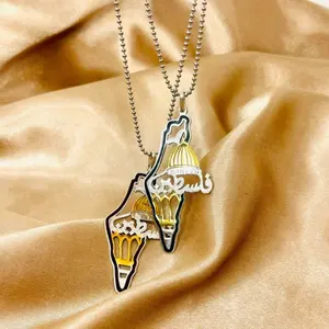 Best Seller Palestine Products Necklace Map Unique Design With Gold And Silver Zircon Diamond Jewelry Stainless Steel Necklace
