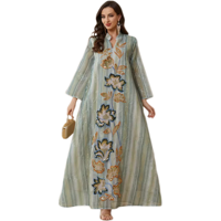 Robe Abaya Longue Broderie Florale de Luxe pour Femme – Élégante Robe de Soirée de Mariage Style Décontracté en Polyester Antistatique Tulle Aïd