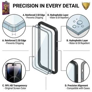 Factory Wholesale 9H 2.5D Anti-explosion OG Glass Screen Protector for <strong>iphone</strong> 15 16 17 18 Pro Max Fold Easy Installation Frame - Product Image 4
