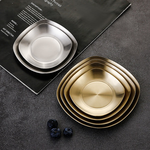 Stainless Steel Snack Plates 304 Round Square Set For Food Serving Dessert Kimchi <b>BBQ</b> Side Dish - Product Image 2
