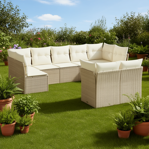ชุดโซฟาหวายสีเบจสำหรับสวน 6 ที่นั่ง เฟอร์นิเจอร์กลางแจ้งสไตล์ร่วมสมัย - Product Image 2