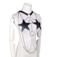 Harnais en cuir PU BlueRabbit BDSM avec chaîne étoile pentagramme, pour festivals et soirées, jouets sexuels pour femmes et couples