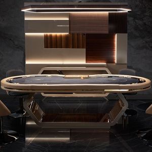 Sturdy Modern Luxury 8-Player Texas <b>Poker</b> Gambling <b>Table</b> Stainless Steel Legs Heavy-Duty Eco-Friendly <b>Bar</b> Lounge Entertainment - Product Image 1