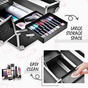 Professional <b>Makeup</b> Train <b>Case</b> with 4 Trays Strap Large <b>Makeup</b> <b>Case</b> Travel Cosmetic Box Organizer Hard Vanity Storage Box - Product Image 3