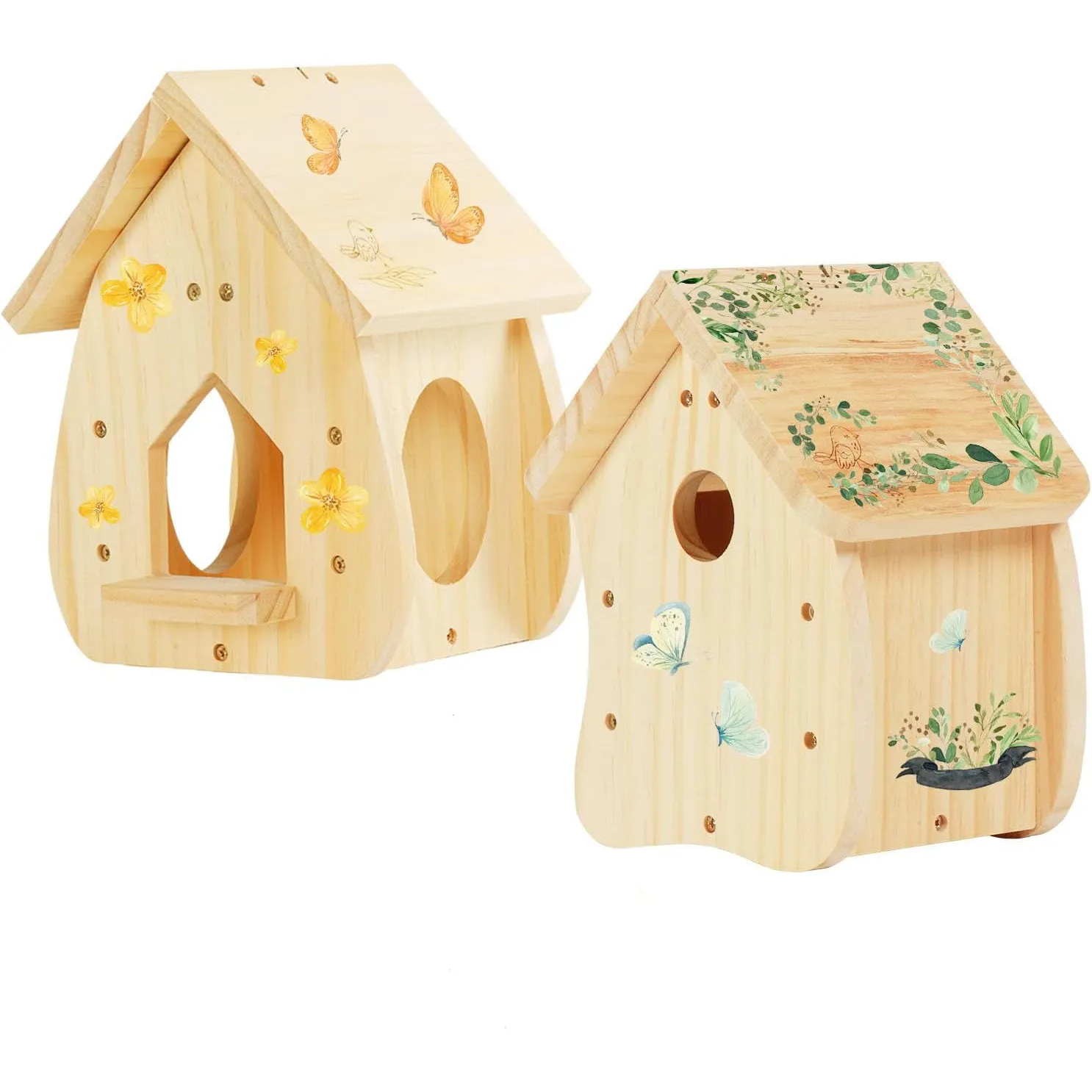 Wooden poultry houses and bird feed sets Hanging bird feeders Outdoor painted poultry houses hanging from trees, gardens and