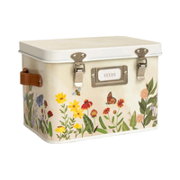 Organisateur de graines en étain de fleurs sauvages boîte de rangement fournitures de jardin pour accessoires de serre de jardinage avec loquets et fenêtre de carte de visite