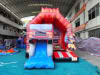 Structure gonflable combinée pour aire de jeux extérieure avec toboggan, château gonflable pompier, parcours d'obstacles pour enfants, château gonflable avec toboggan et zone de saut