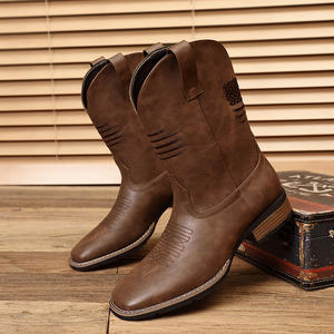 Bottes de cowboy western pour hommes, grande taille 16, broderie classique, style motard rockabilly, talon bloc, toutes saisons - Product Image 5