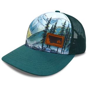 Casquettes de camionneur personnalisées avec impression par sublimation, vente en gros, casquettes en maille imprimées, casquettes de camionneur en maille polyester à 5 panneaux avec patch en cuir - Product Image 4