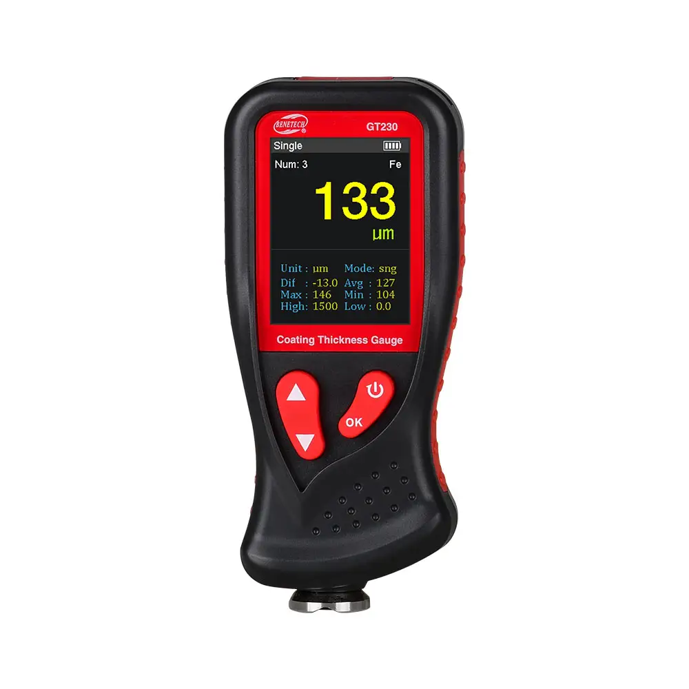 GT230 color-screen portable coating thickness gauge with high definition display used in manufacturing metal processing