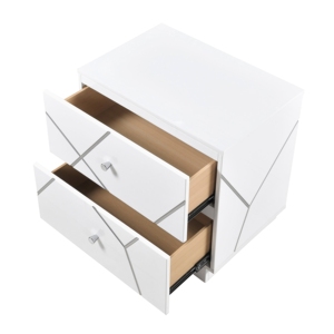 Comodino bianco a 2 cassetti dal design geometrico, mobile da camera da letto, 1 pezzo - Product Image 4