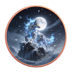 Moneta in Rame Puro 999 Blue Flame Wolf da 1 oz, Colorata con Stampa UV, Luna Urlante, Fuoco, Fantasia, Medaglia da Collezione, Vendita all'Ingrosso - Product Image 2