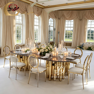 Tables de salle à manger ovales modernes en acier inoxydable et verre miroir pour mariages, maison, hôtel, cuisine, extérieur, appartement - Personnalisables - Product Image 5