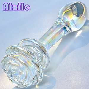 Dildo <span class=keywords><strong>de</strong></span> Cristal, Tapón Anal <span class=keywords><strong>de</strong></span> Cristal con Base Redonda en Forma <span class=keywords><strong>de</strong></span> Rosa, Estimulador <span class=keywords><strong>de</strong></span> Punto G, Masajeador, Juguete Sexual Anal para Masturbación - Product Image 1