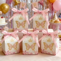 Boîte cadeau rigide recyclable en carton blanc avec ruban, motif papillon couronne dorée, pour bonbons de mariage et fêtes