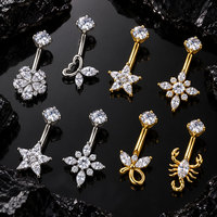Cincin Pusar Titanium CRYSPURE 14G ASTM F136 Emas Perak CZ Snowflake Bintang Kalajengking Perhiasan Tubuh Grosir