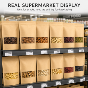 Sacs en papier kraft refermables de qualité alimentaire avec fenêtre transparente, pochettes autoportantes pour grains de café, noix, thé, en-cas - Product Image 5