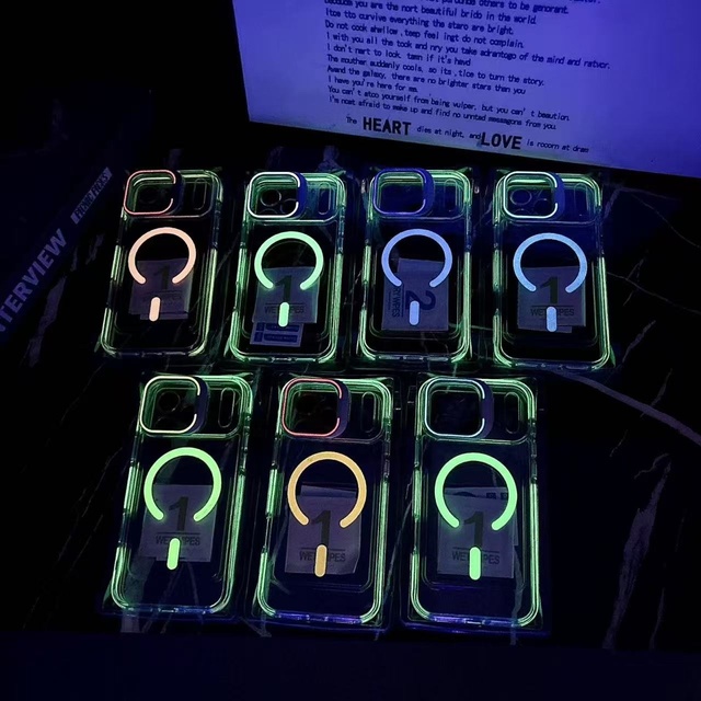 For 16 Phone Cover Cases Camera Holder Magnetic Cool Night Light Invisible Frame Luminous Light Shock-Proof Custom