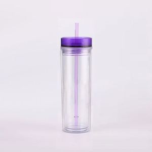 Gobelet élégant transparent en acrylique de 16 oz à double paroi avec couvercle et paille pour boissons à emporter et livraison - Product Image 2