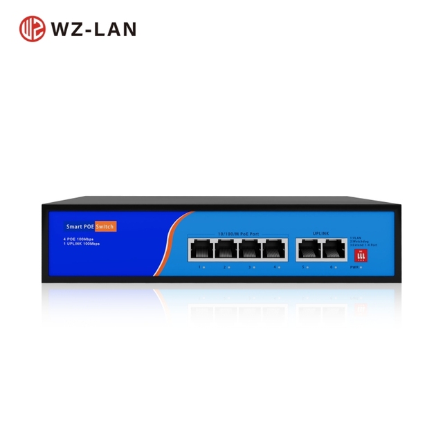 High-Performance Unmanaged PoE Switch with 4 PoE Ports 100mbps Dual Uplink Ports IEEE802.3X Flow Control 4KV Surge protection