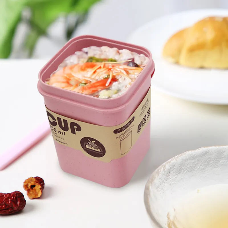 Taza de sopa de paja de trigo sellada con tapa, caja de embalaje de sopa, tazón de sopa, a prueba de fugas, para desayuno, 550ml