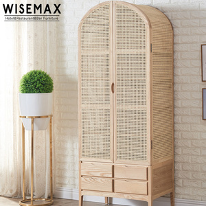 WISEMAX FURNITURE Modern Home Rattan Bedroom Furniture Multiple Solid Wooden <strong>Wardrobe</strong> Closet 2 Doors Clothes Storage <strong>Wardrobe</strong> - Product Image 5