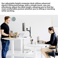 Bureau d'ordinateur électrique intelligent réglable en hauteur en acier avec plateau à câbles à bordure automatique, élégant et minimaliste pour le travail assis-debout au bureau