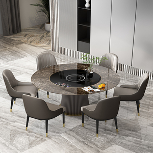 Phòng Ăn Được Xây Dựng Trong Bếp Cảm Ứng Vòng Tempered Glass Bàn Ăn Với Ghế Da Từ Phật Sơn Trung Quốc Nhà Máy - Product Image 2