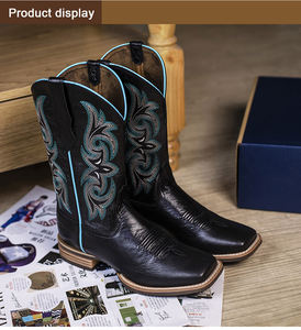 Bottes de Cowboy Classiques pour <span class=keywords><strong>Femme</strong></span>, en Cuir Véritable, Montées Goodyear, Bout Carré, Bottines Plates Style Western - Product Image 5